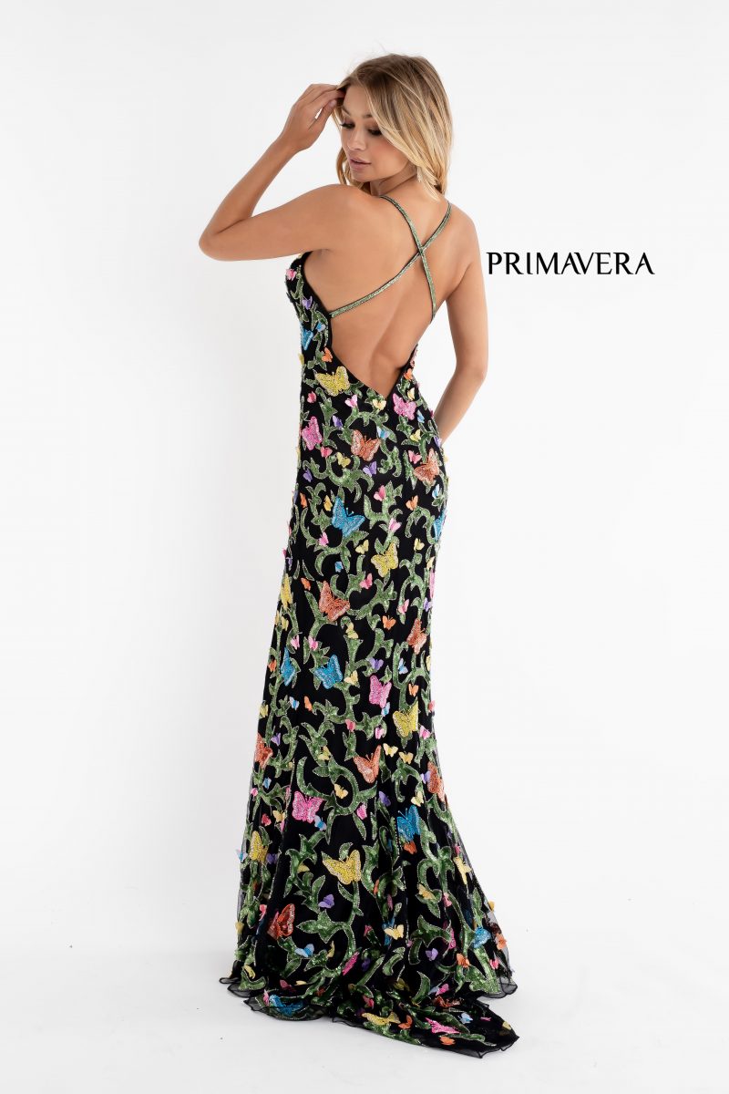 Plunging V Neckline Long Butterfly Gown By Primavera Couture -3748