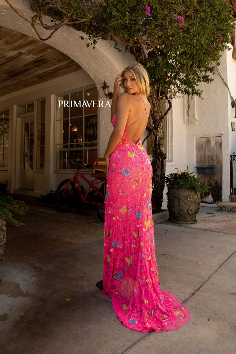 Plunging V Neckline Long Butterfly Gown By Primavera Couture -3748