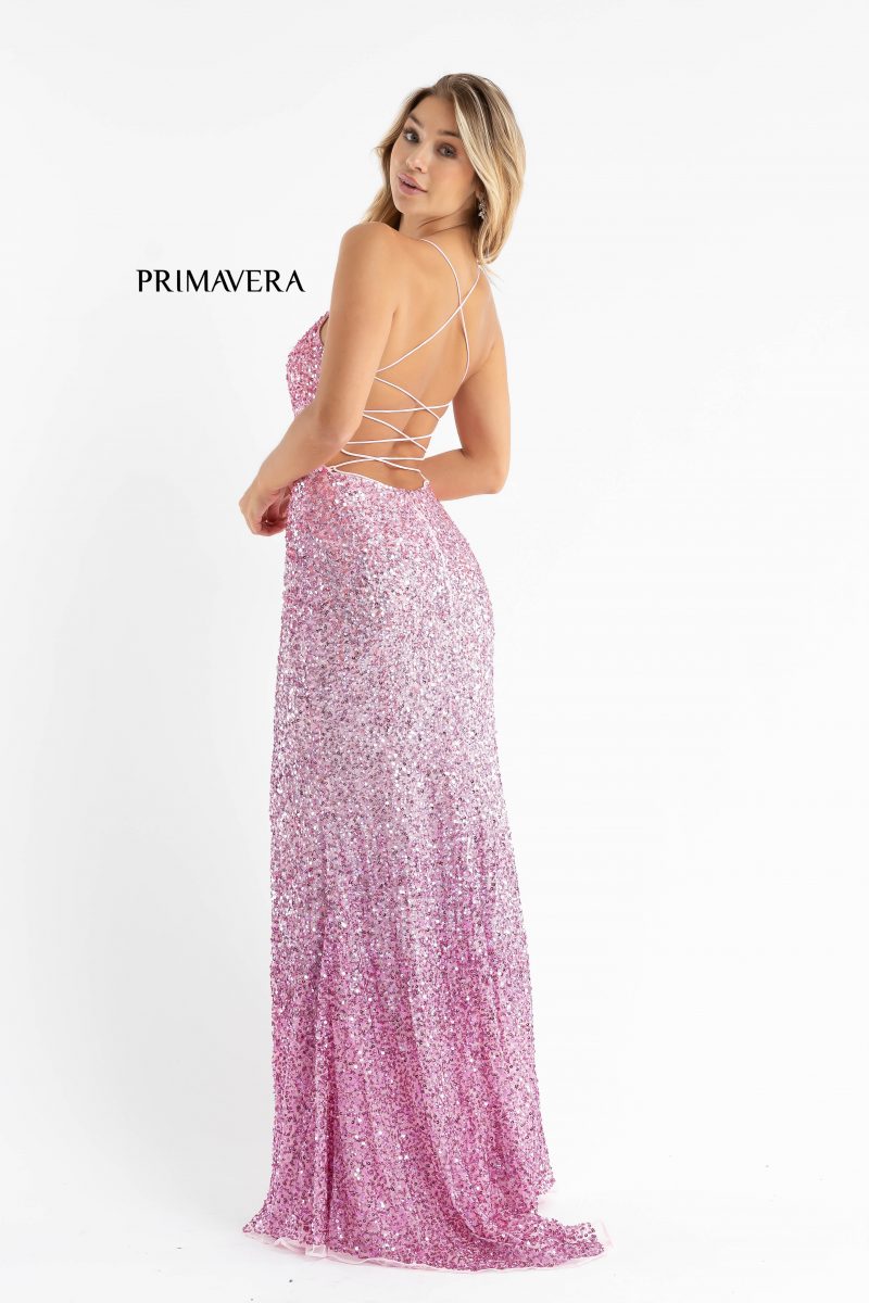 Sequined Spaghetti Strap Lace Up Prom Dress by Primavera Couture -3769