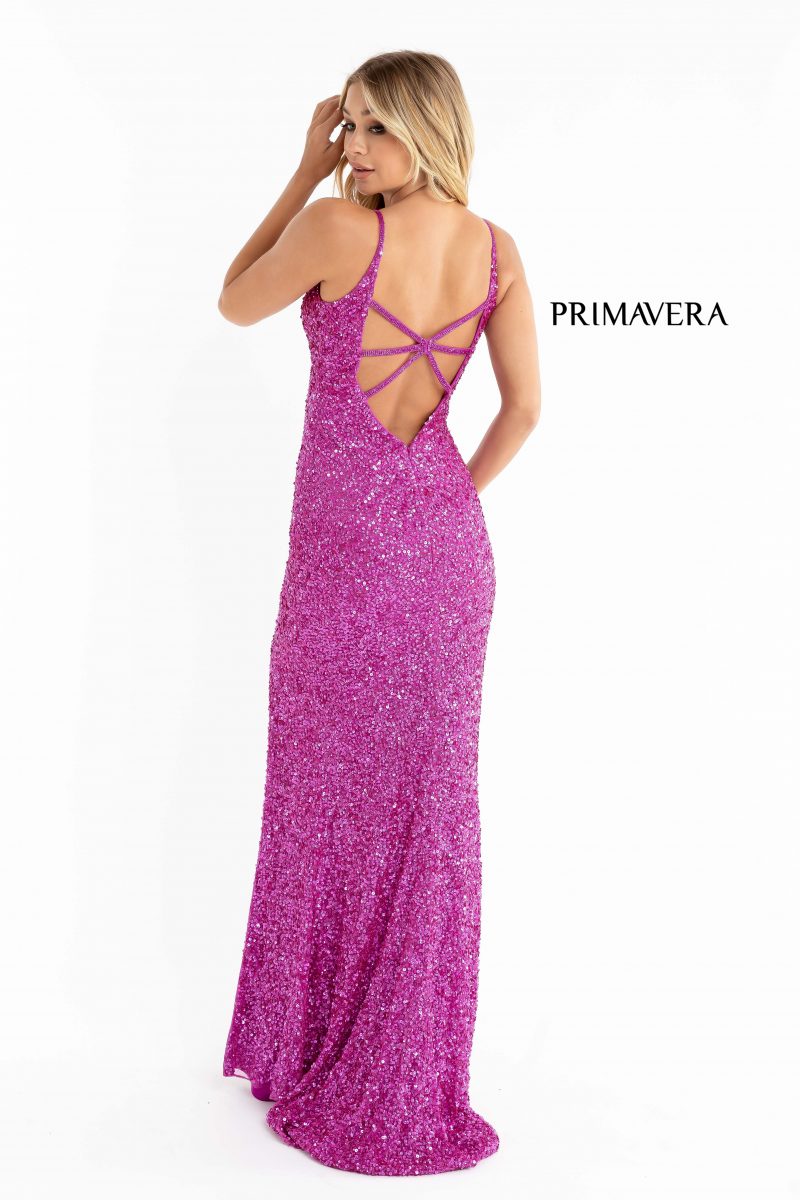 High Slit Sleeveless Sequin Dress By Primavera Couture -3792