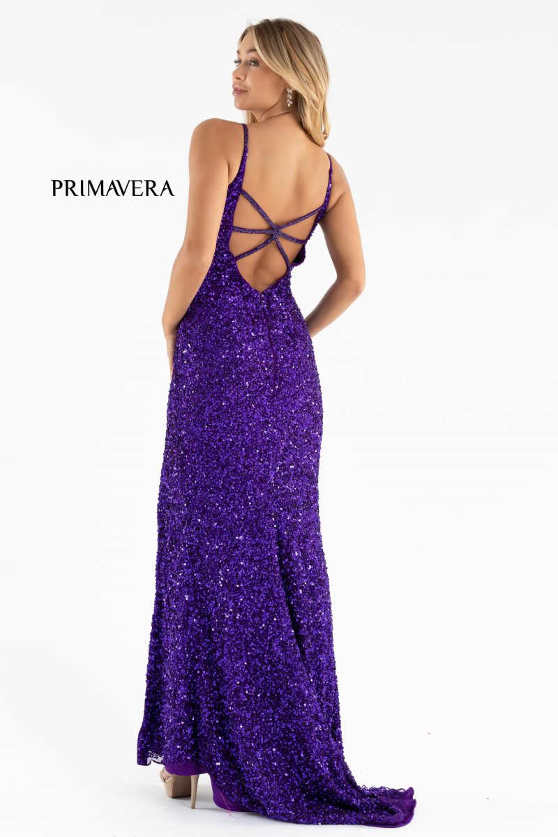 High Slit Sleeveless Sequin Dress 01 By Primavera Couture -3792