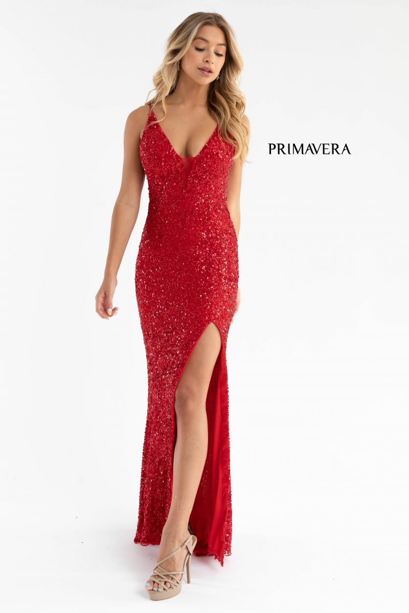 High Slit Sleeveless Sequin Dress 01 By Primavera Couture -3792