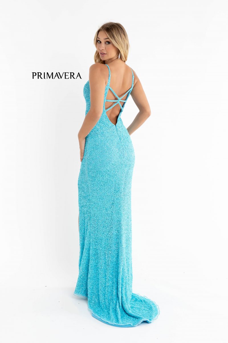 High Slit Sleeveless Sequin Dress 01 By Primavera Couture -3792