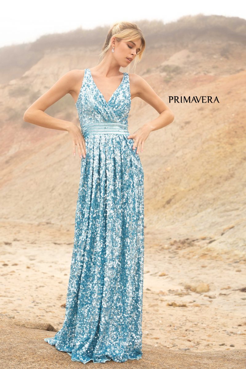 A-Line V-Neck Sequin Gown by Primavera Couture -3795