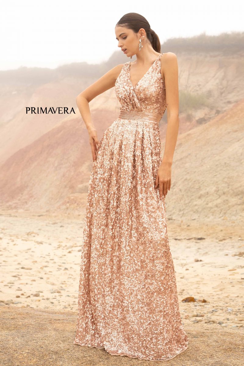 A-Line V-Neck Sequin Gown by Primavera Couture -3795