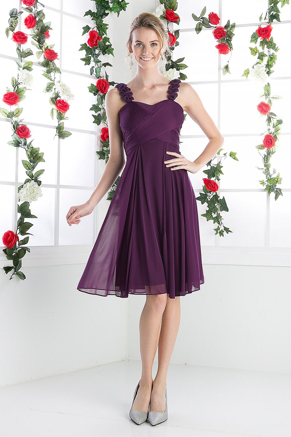 Pleated Short Sleeveless Dress by Cinderella Divine -3801