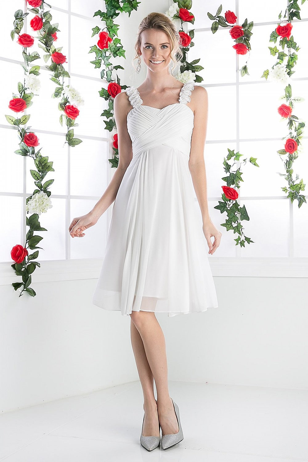Pleated Short Sleeveless Dress by Cinderella Divine -3801