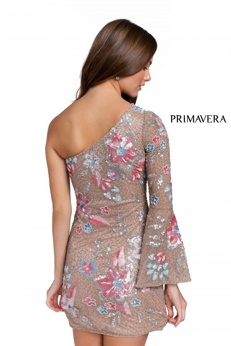 One Bell Sleeve Asymmetrical Short Dress By Primavera Couture -3810