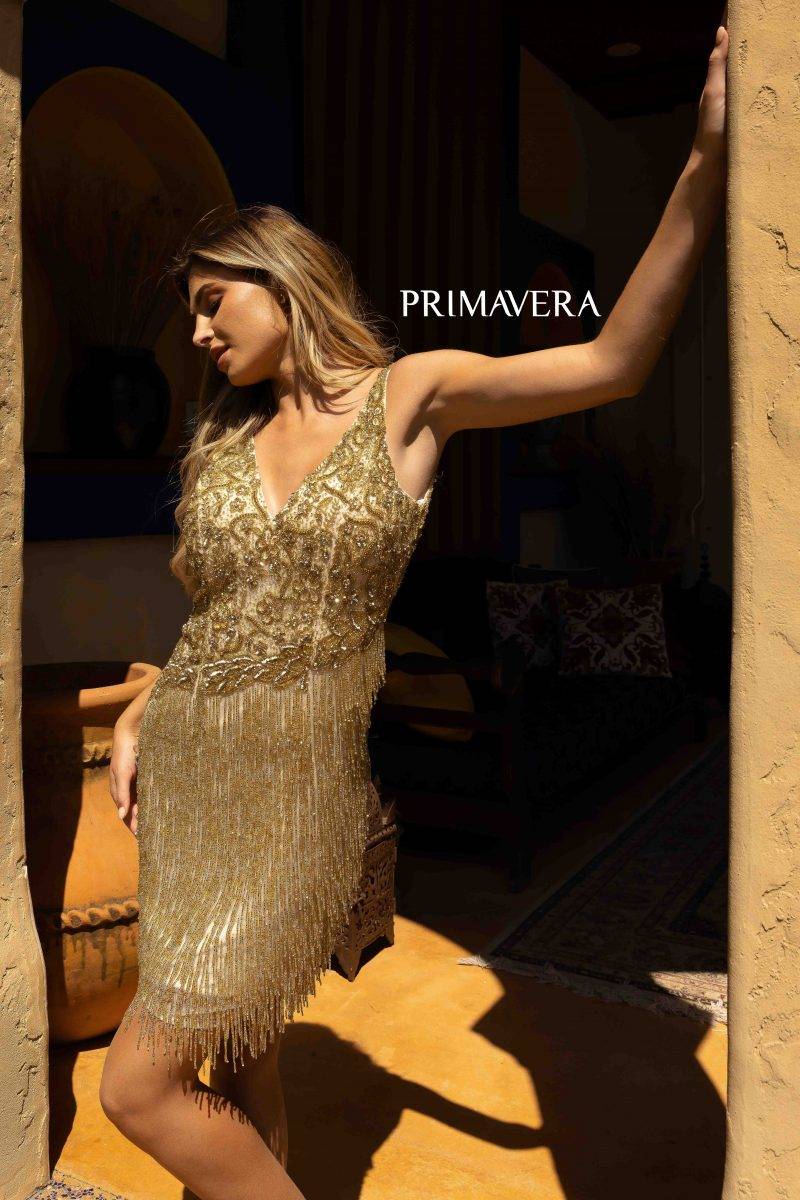 Beaded Skirt Cocktail Dress by Primavera Couture -3828