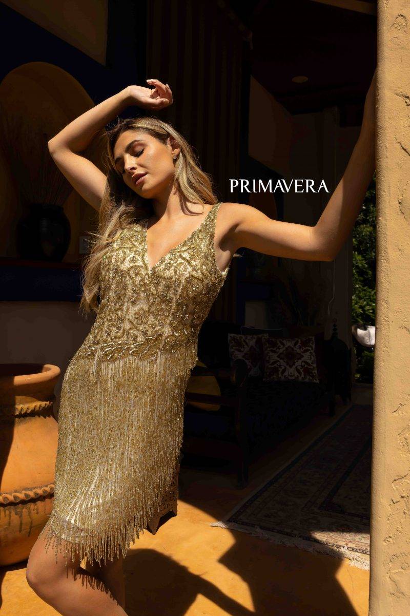 Beaded Skirt Cocktail Dress by Primavera Couture -3828