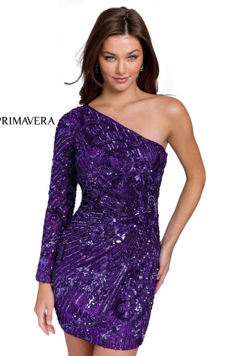 Asymmetric Long-Sleeved Cocktail Dress By Primavera Couture -3839