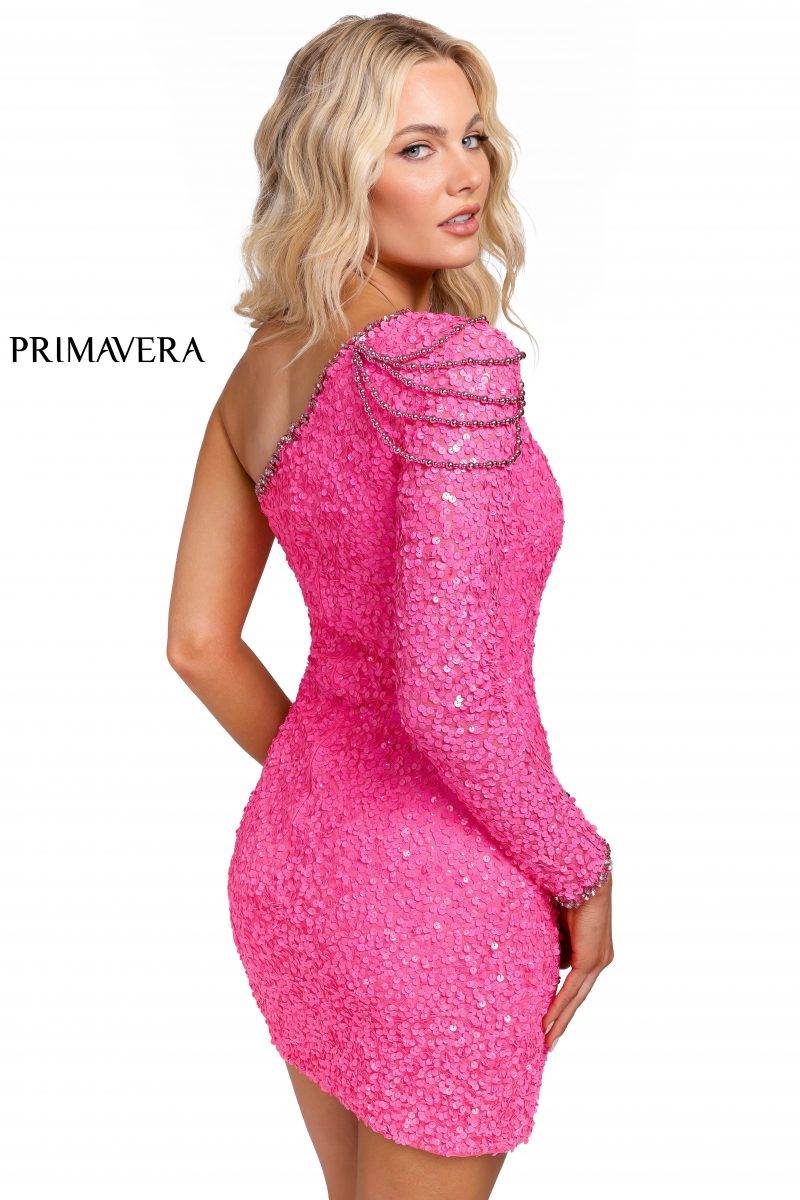 Single Sleeve Sequined Cocktail Dress By Primavera Couture -3853