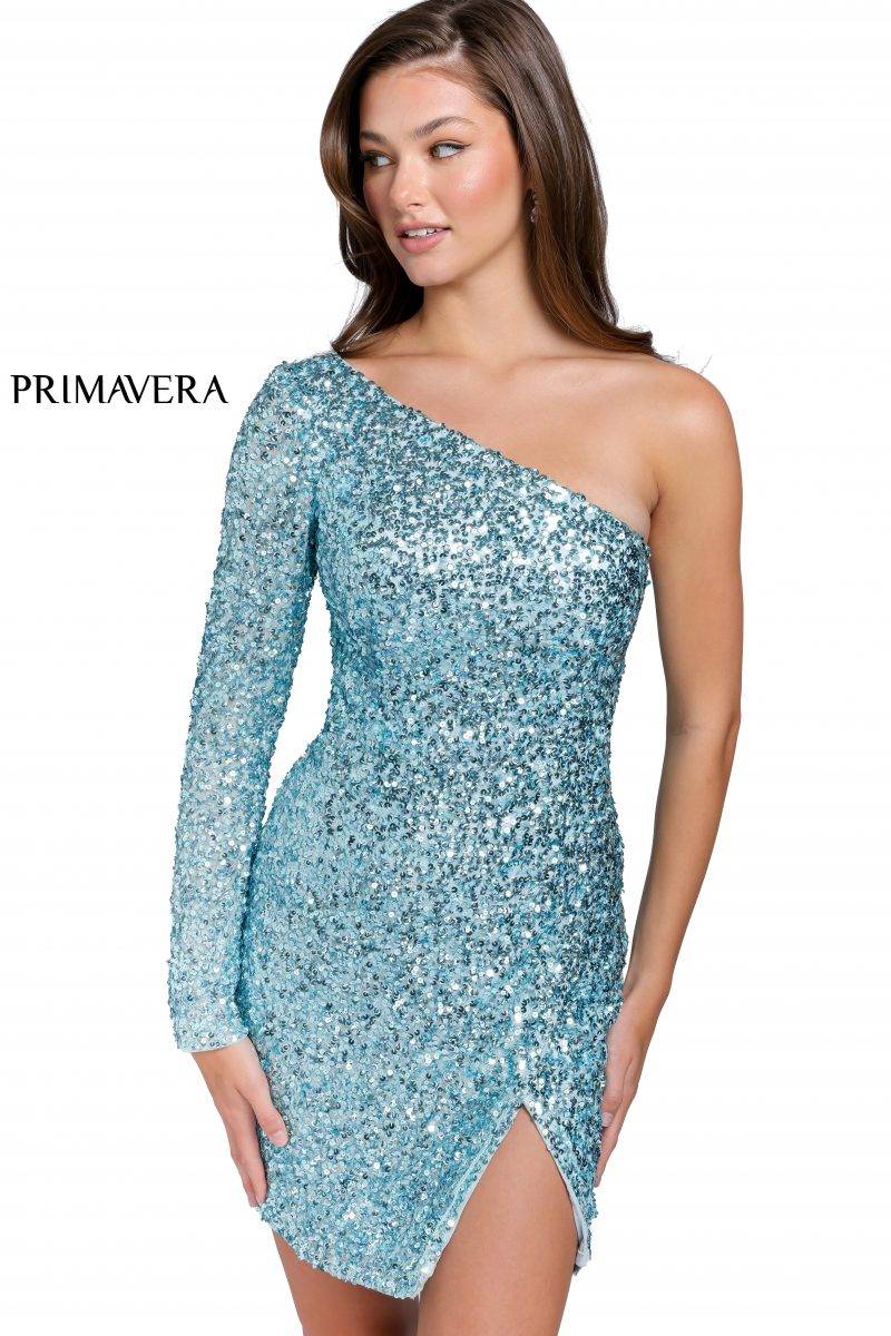 One Sleeved Sequin Cocktail Dress By Primavera Couture -3860