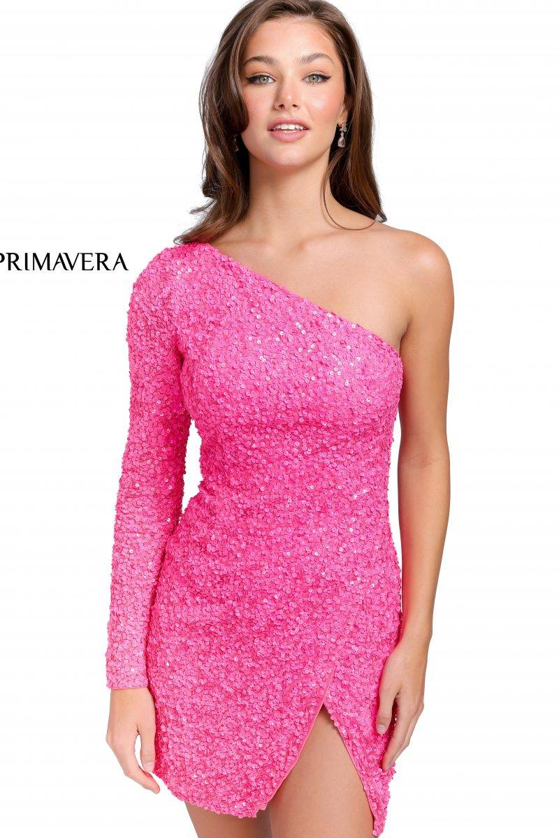 One Sleeved Sequin Cocktail Dress By Primavera Couture -3860
