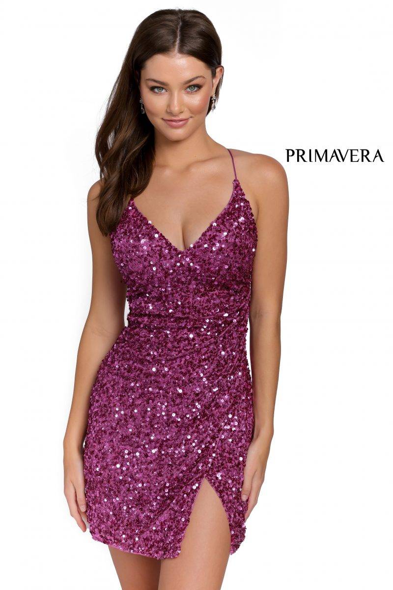 V-Neck Side Slit Cocktail Dress By Primavera Couture -3891