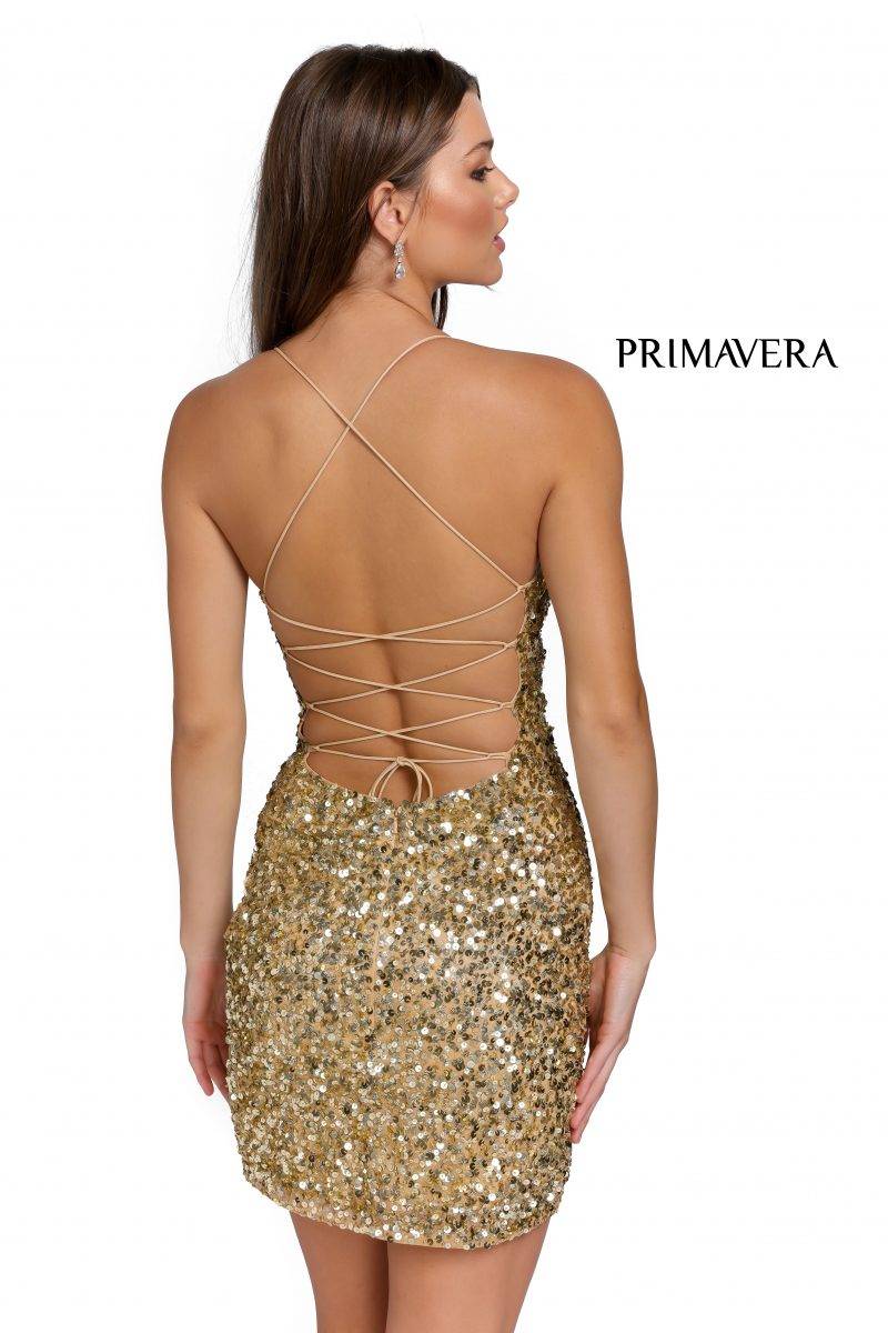 V-Neck Side Slit Cocktail Dress By Primavera Couture -3891