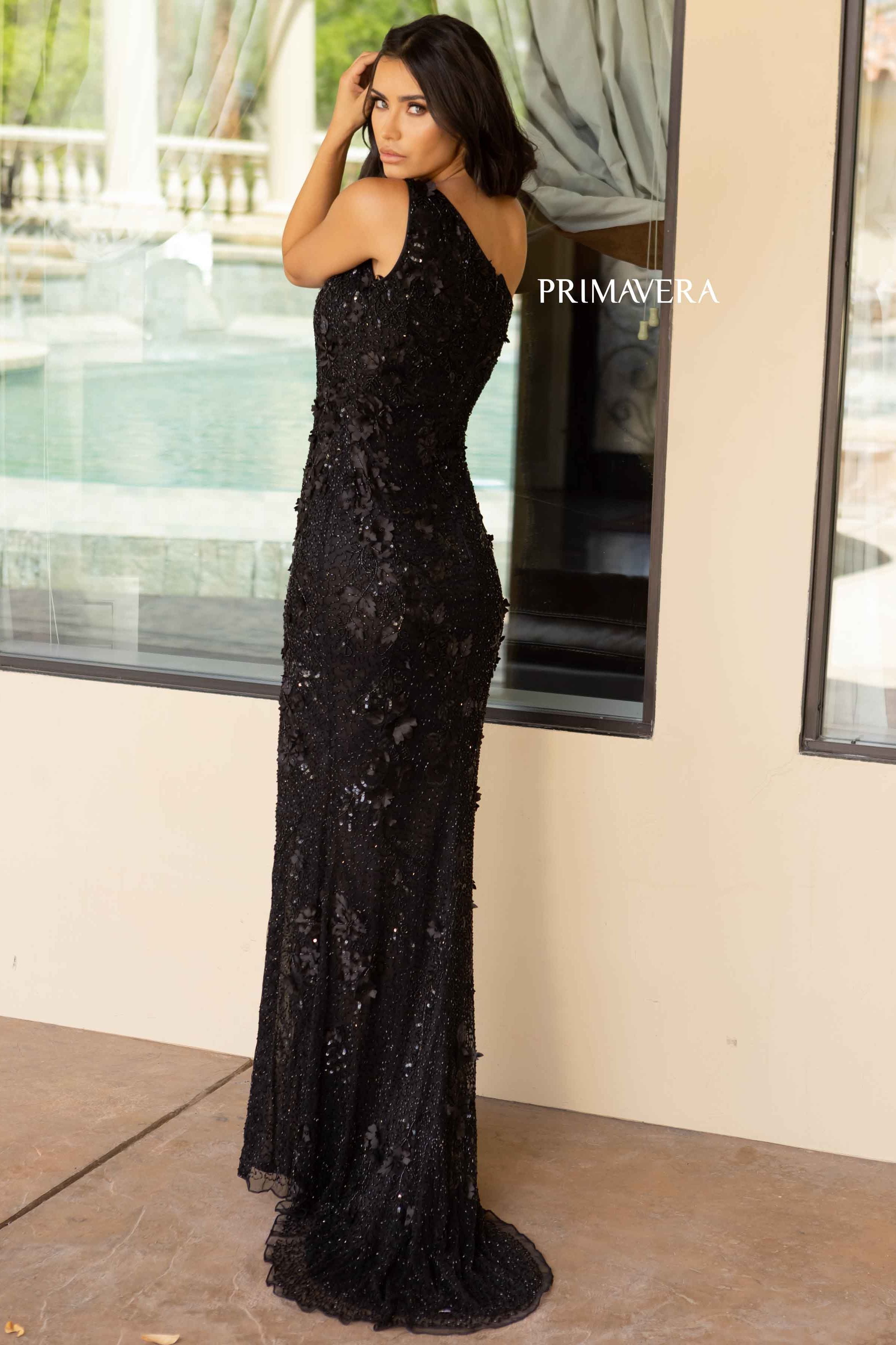 Asymmetrical Neck Sequin Gown By Primavera Couture -3915