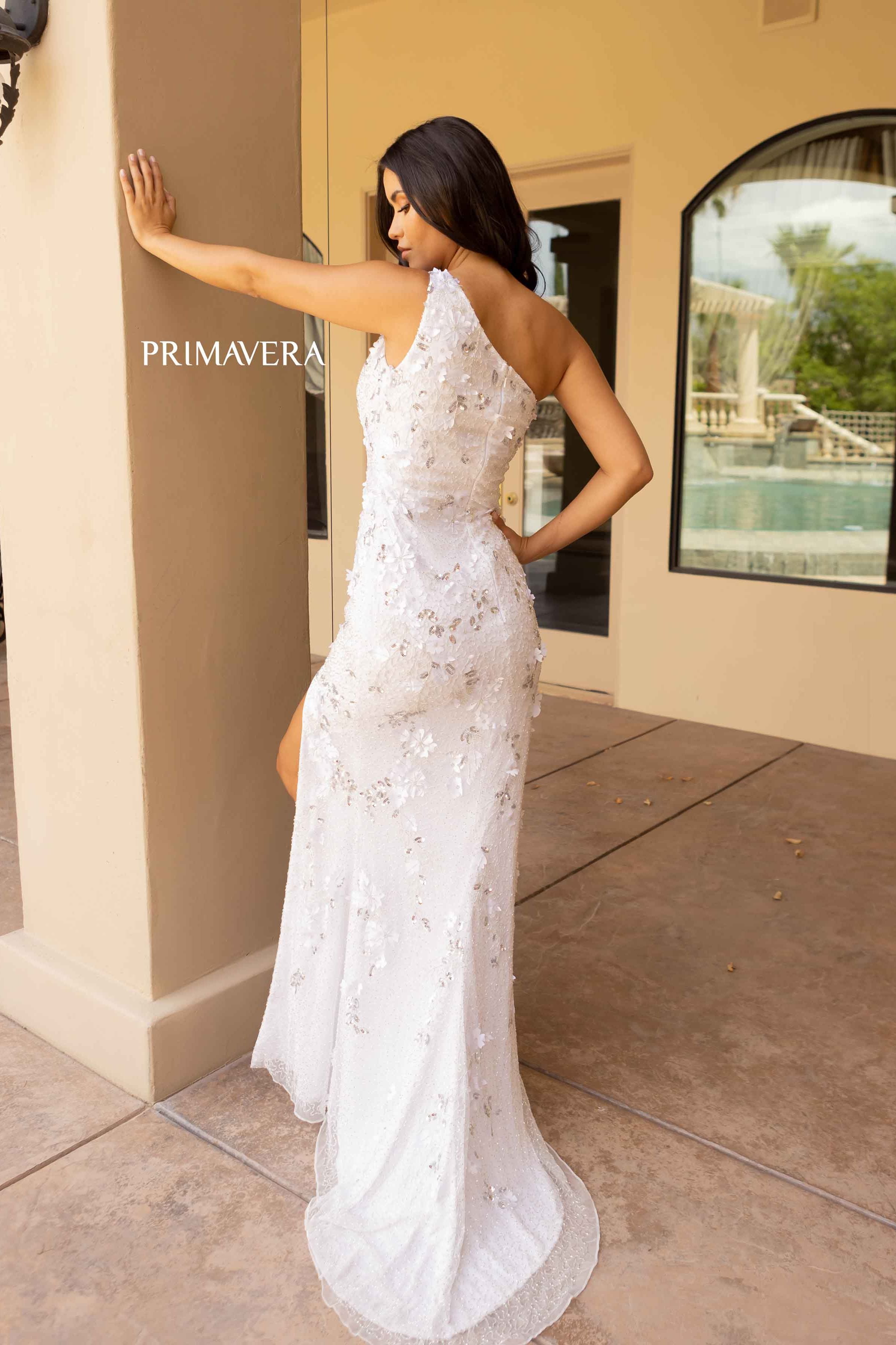 Asymmetrical Neck Sequin Gown By Primavera Couture -3915