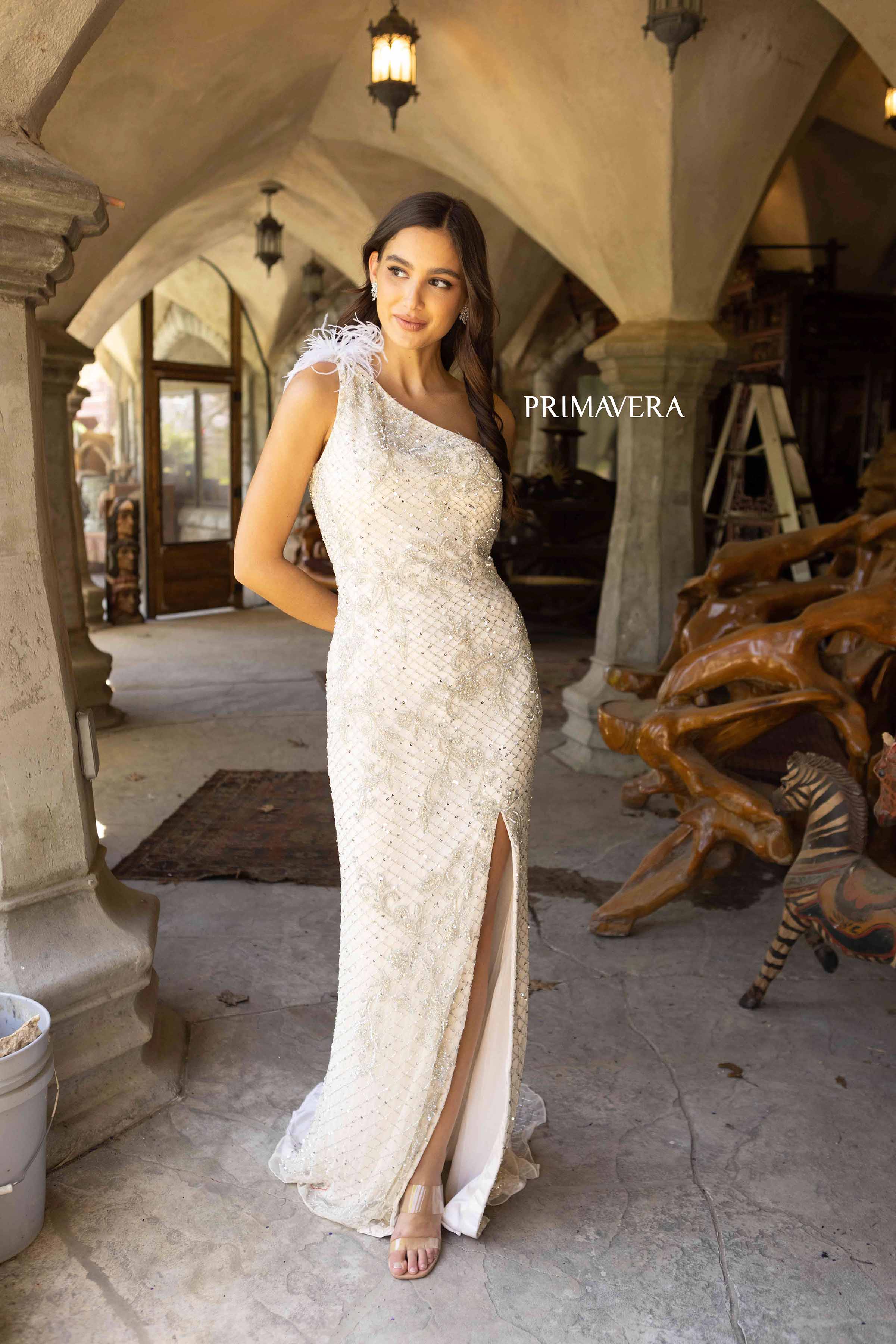 Asymmetrical Sleeve Prom Dress By Primavera Couture -3921