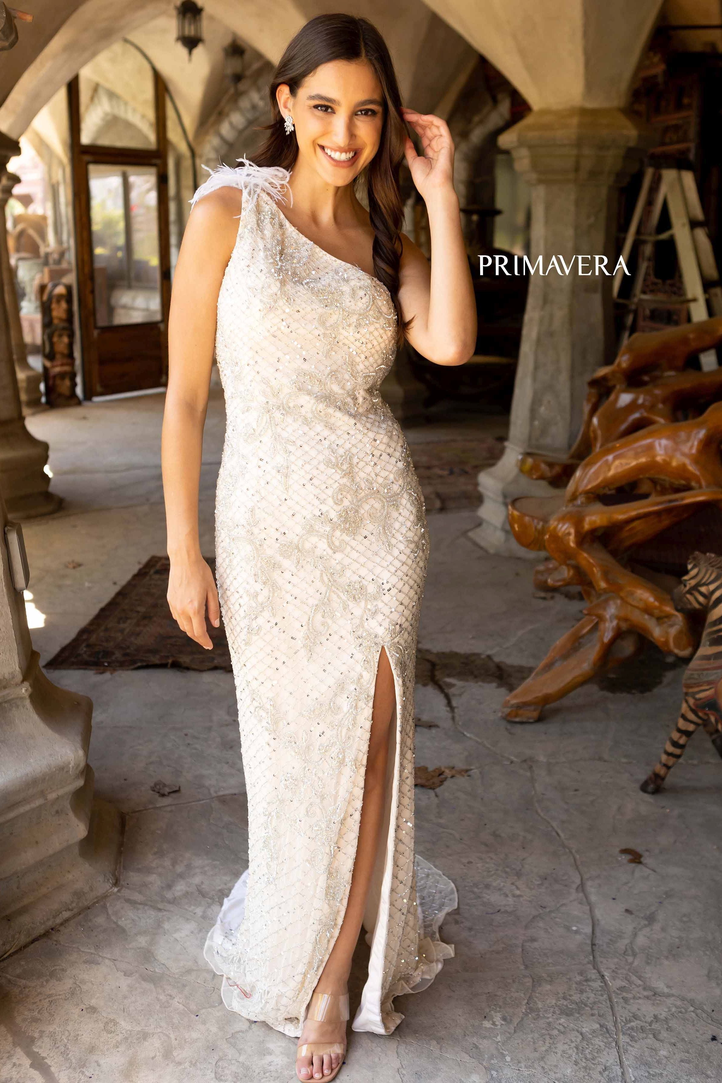 Asymmetrical Sleeve Prom Dress By Primavera Couture -3921