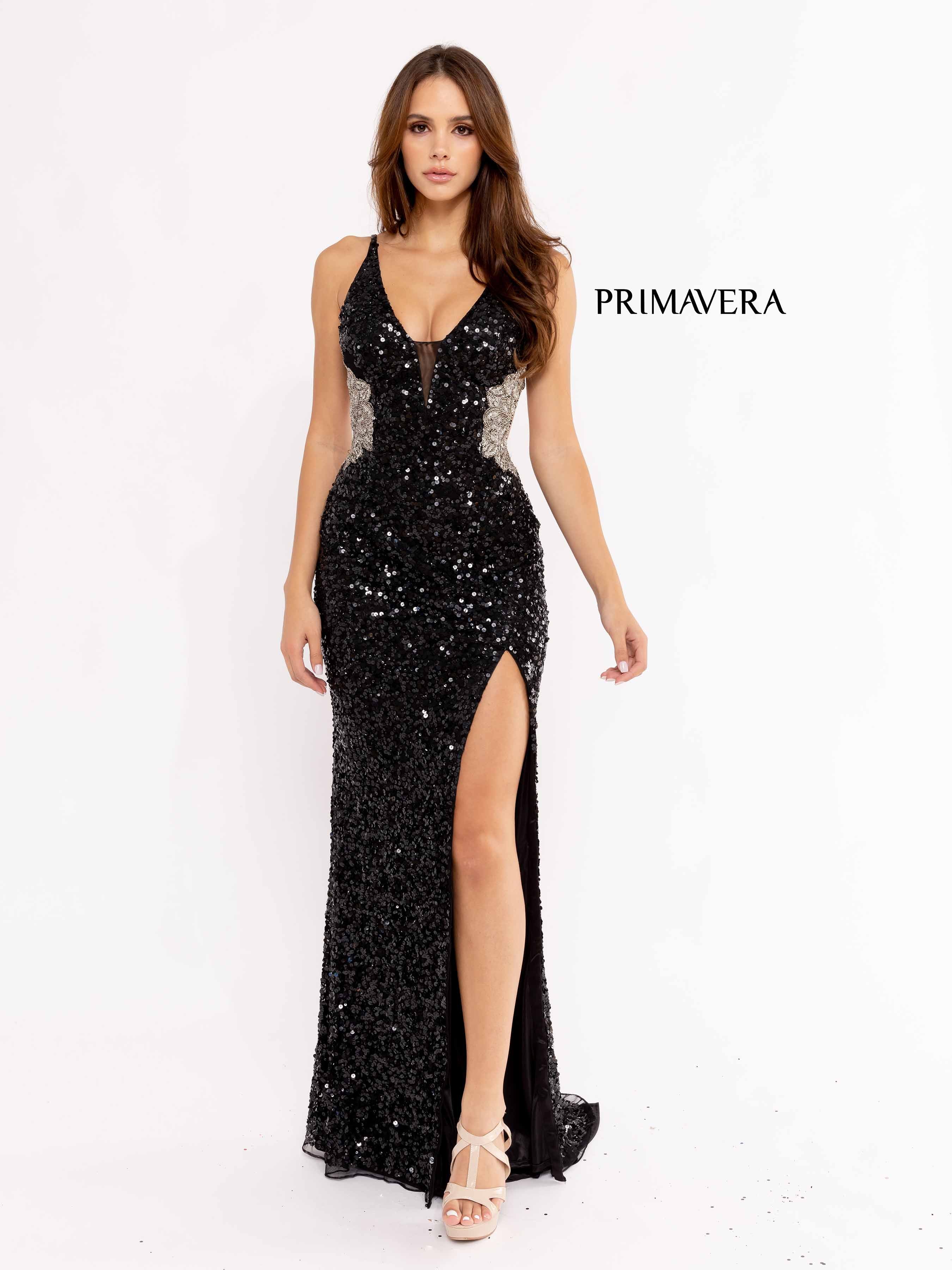 V-Neck Sequined Prom Dress By Primavera Couture -3955