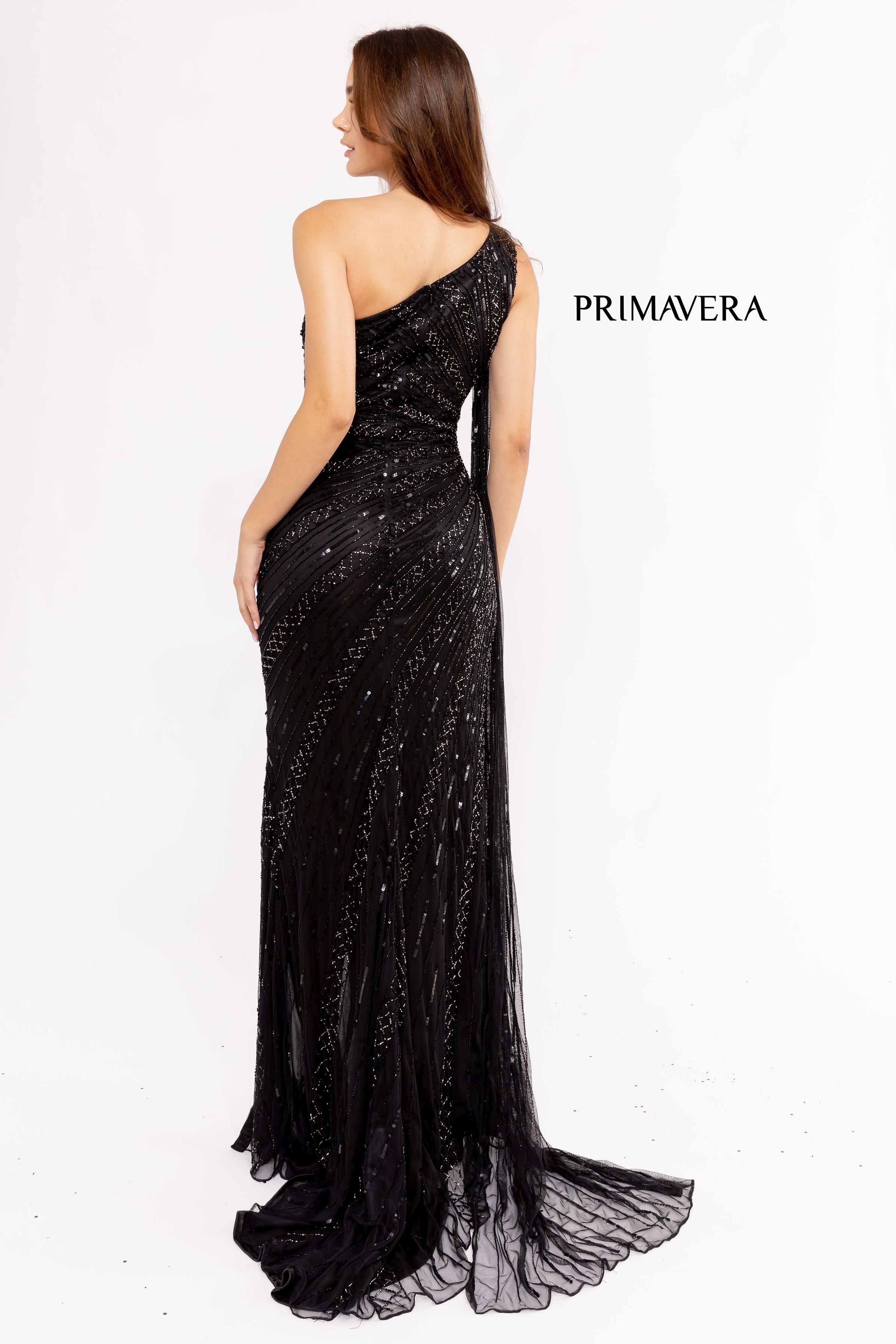 One Shoulder High Slit Gown By Primavera Couture -3956