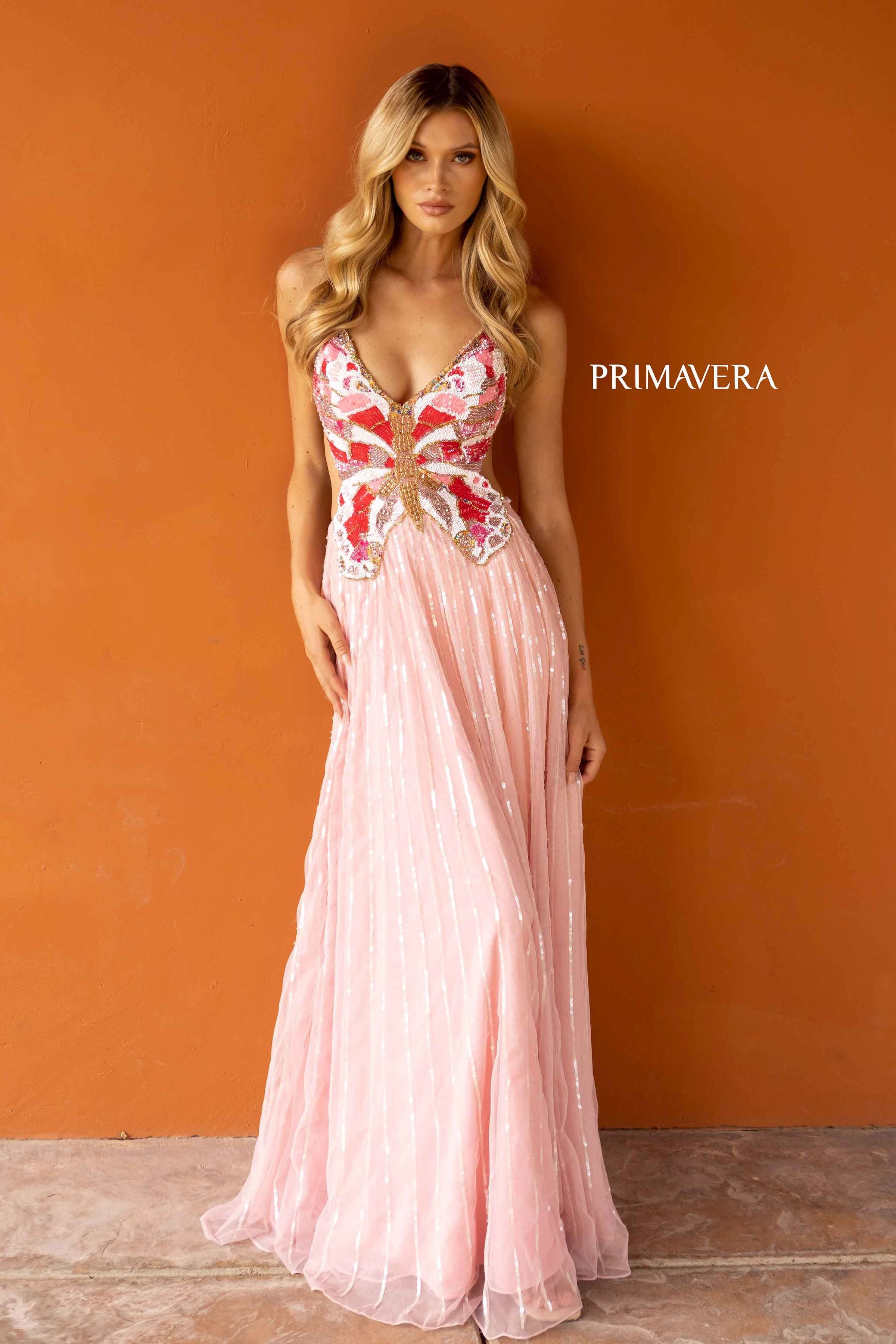 Beaded Butterfly A-Line Prom Gown By Primavera Couture -3957