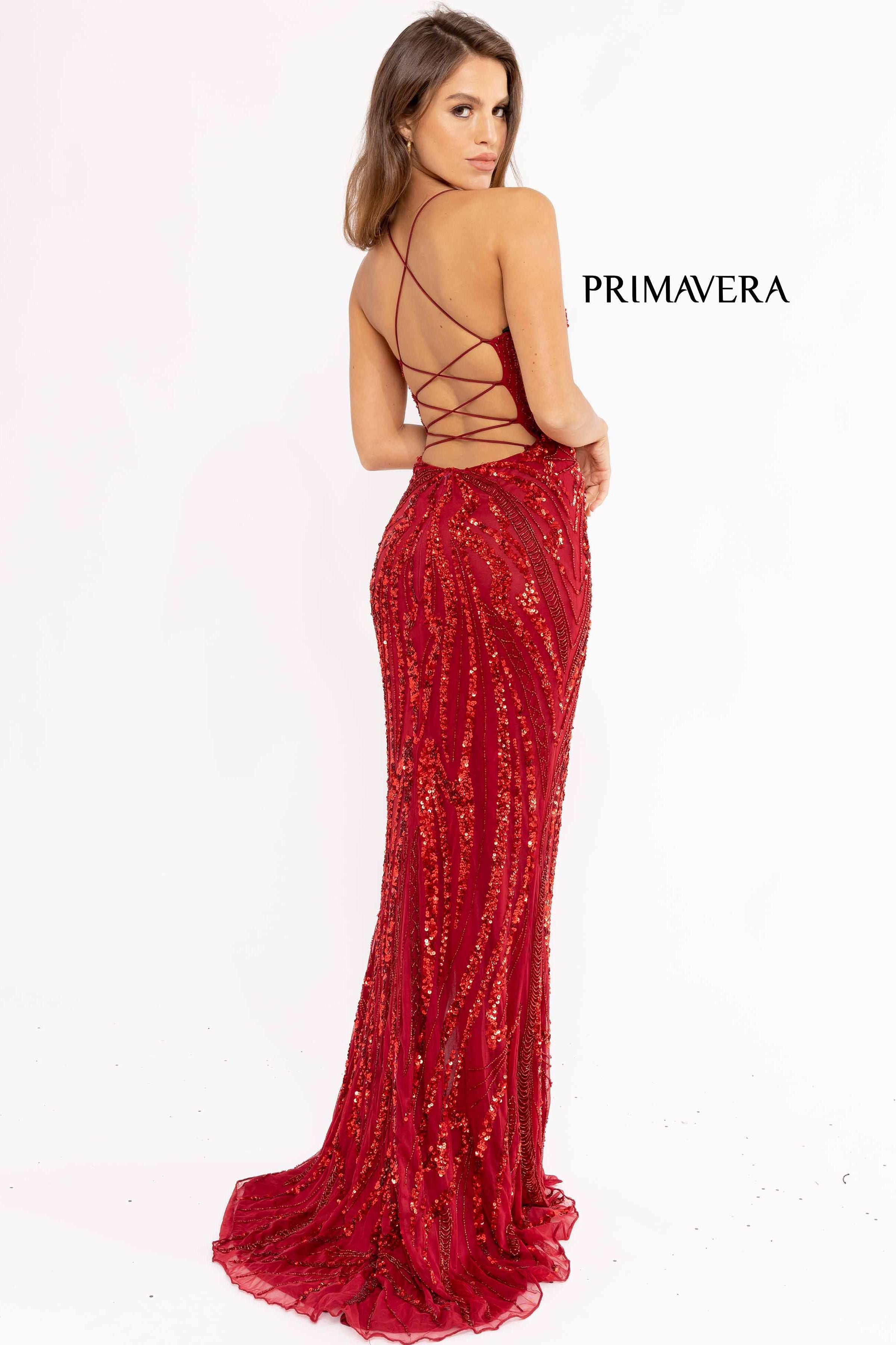 V-Neck Beaded Prom Dress By Primavera Couture -3958