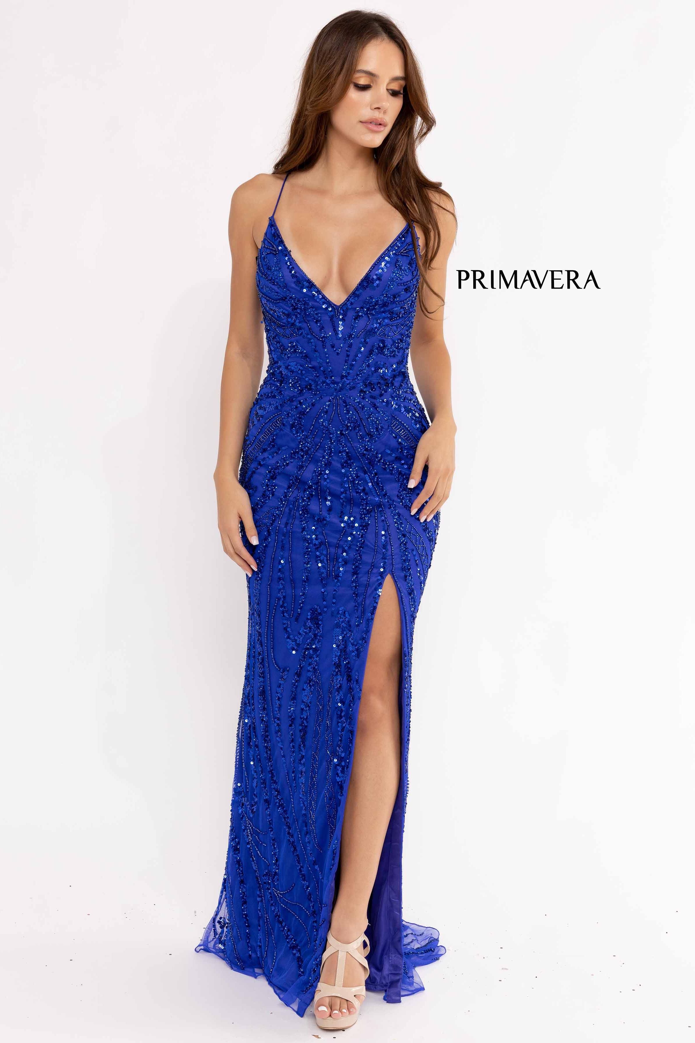 V-Neck Beaded Prom Dress By Primavera Couture -3958