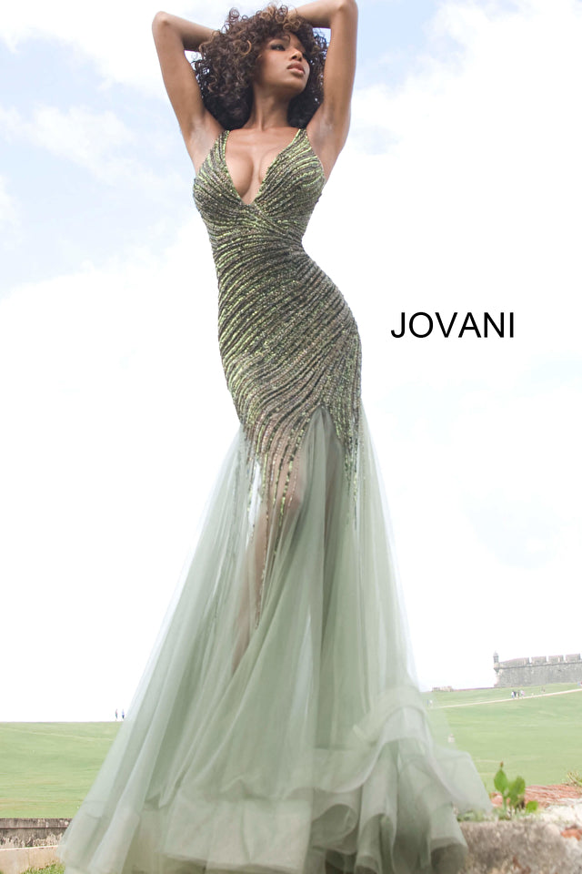 Beaded Mermaid Prom Gown By Jovani -4741