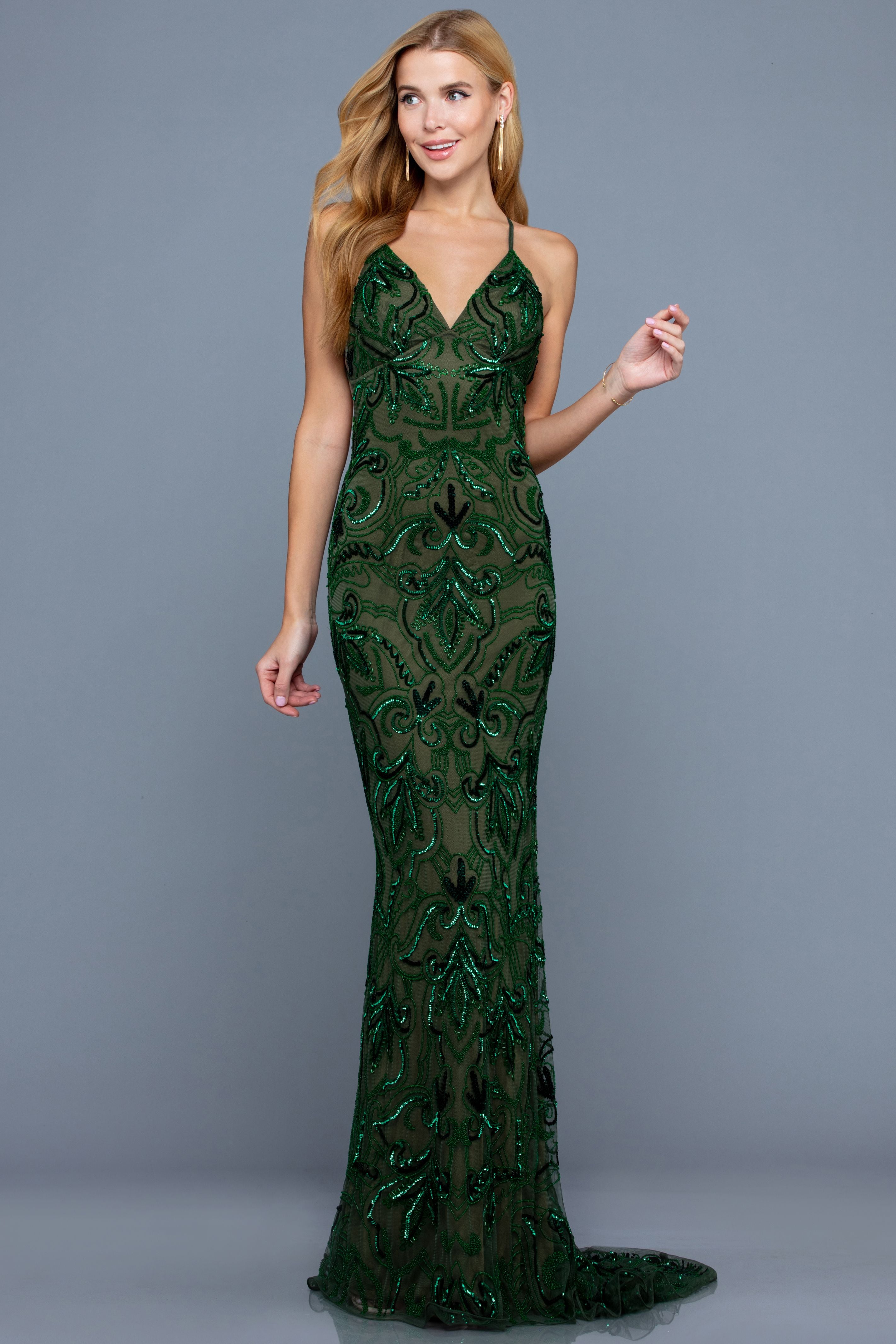 Plunging V Neck Sheath Dress By SCALA -48557