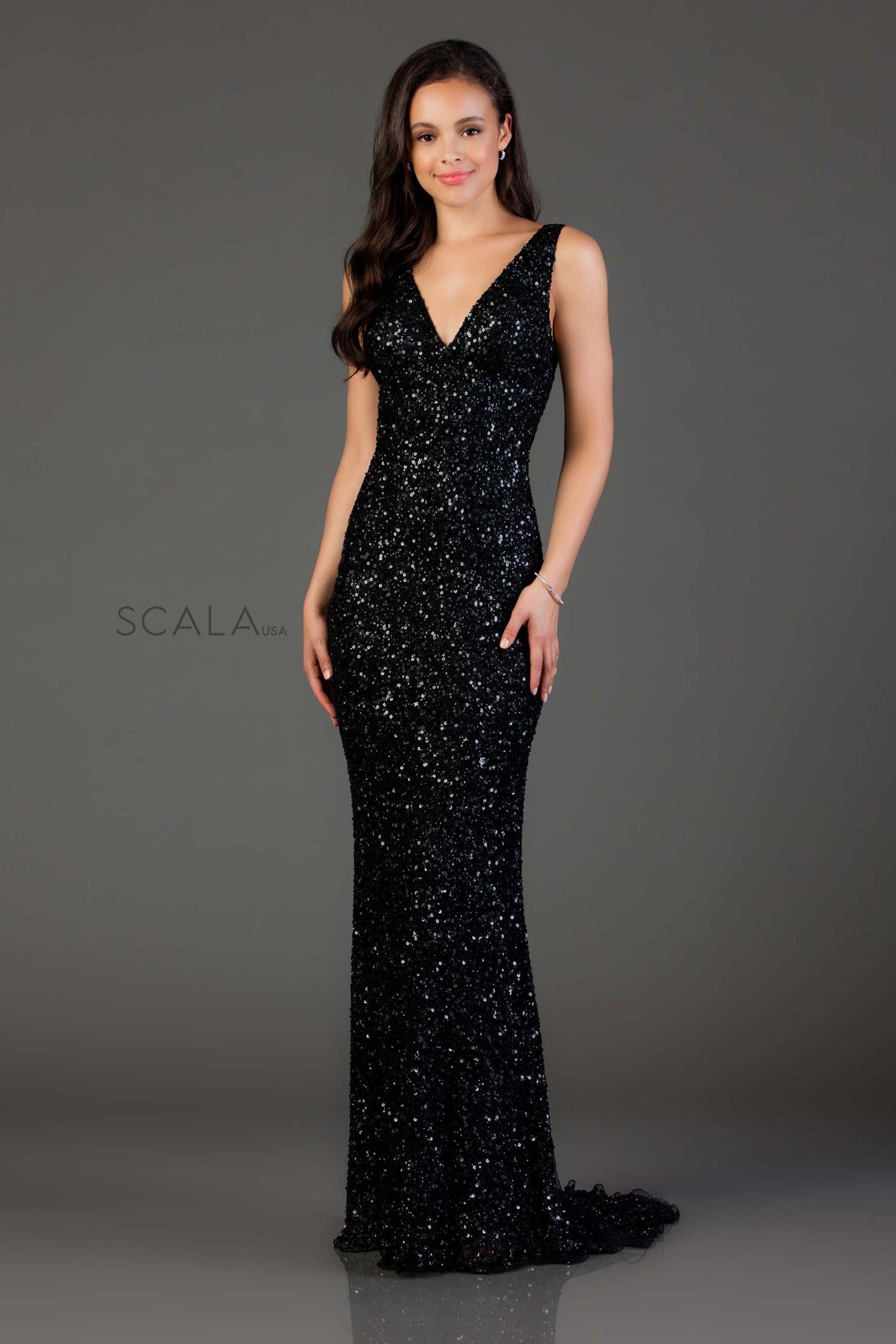 Sequined V-Neck Sheath Dress By SCALA -48883