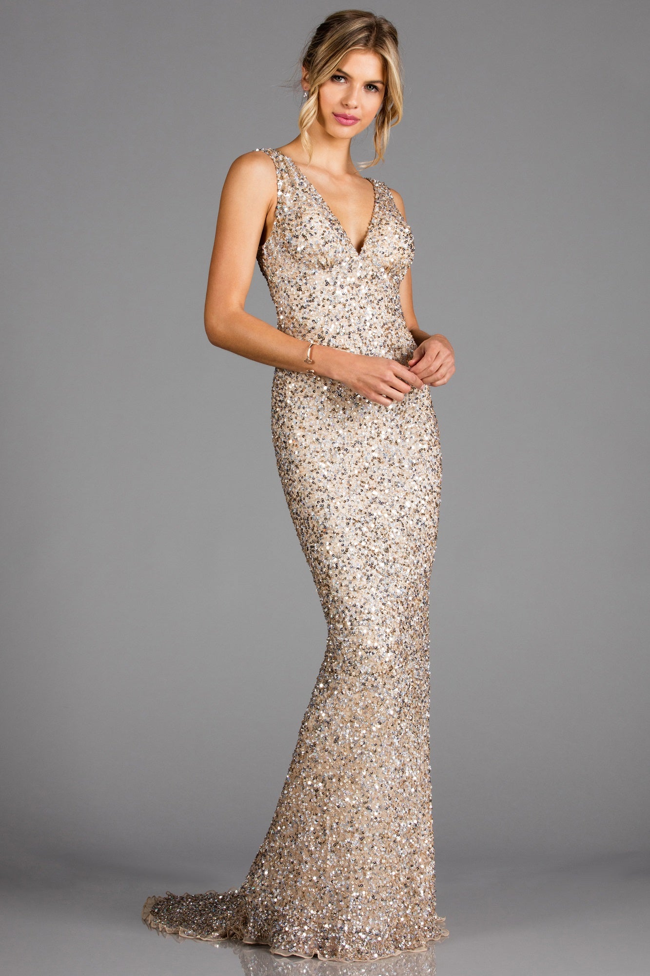 Sequined V-Neck Sheath Dress By SCALA -48883