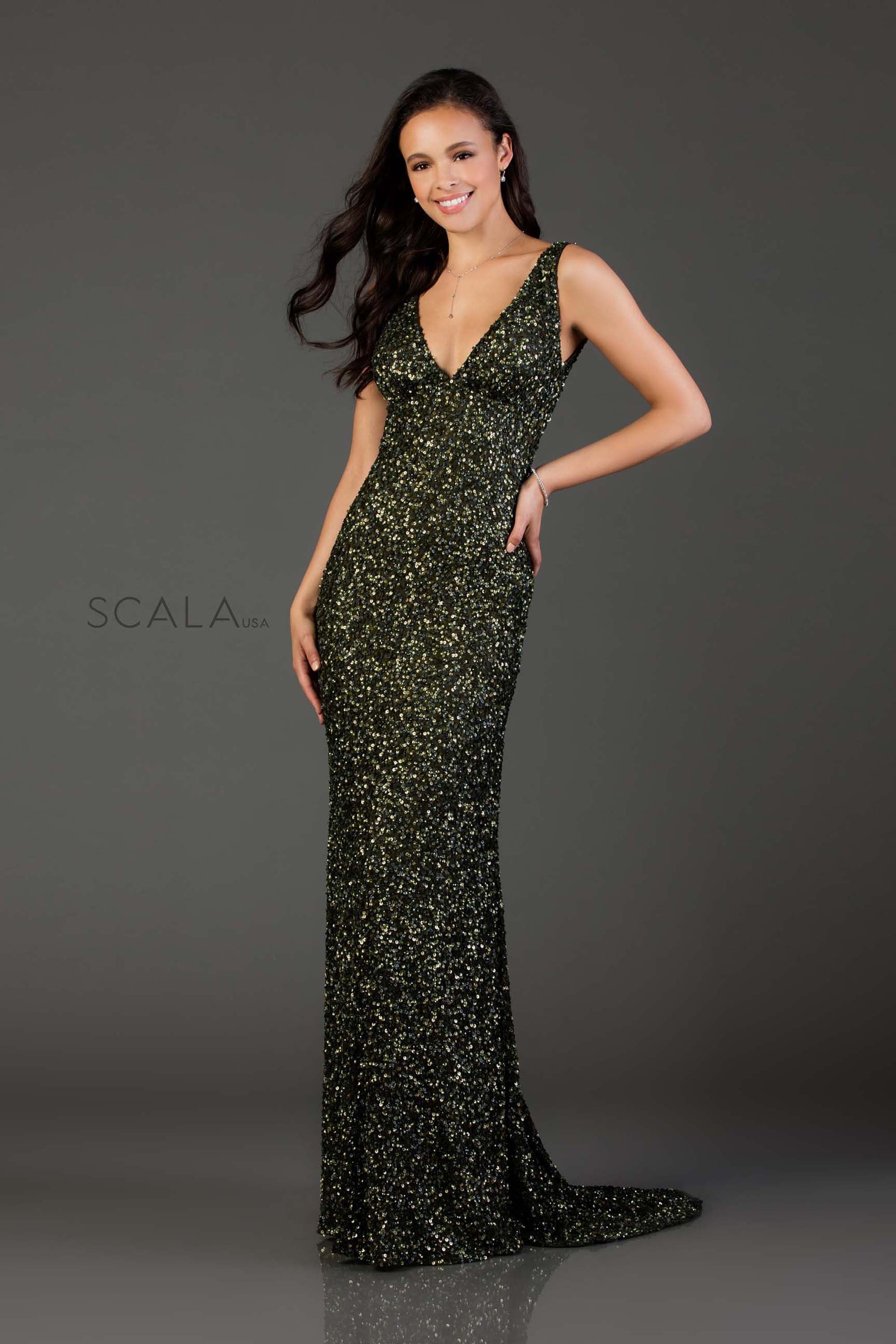 Sequined V-Neck Sheath Dress By SCALA -48883