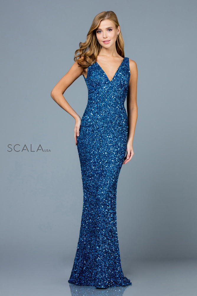 Sequined V-Neck Sheath Dress By SCALA -48883