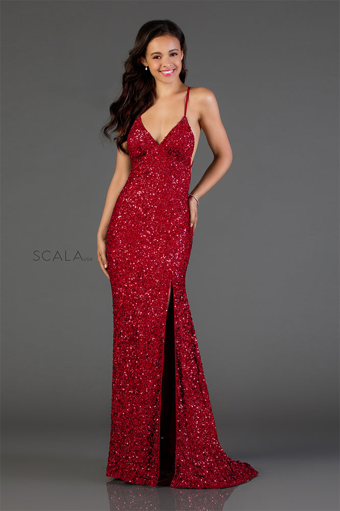 Sequined Backless Sheath Dress By SCALA -48938