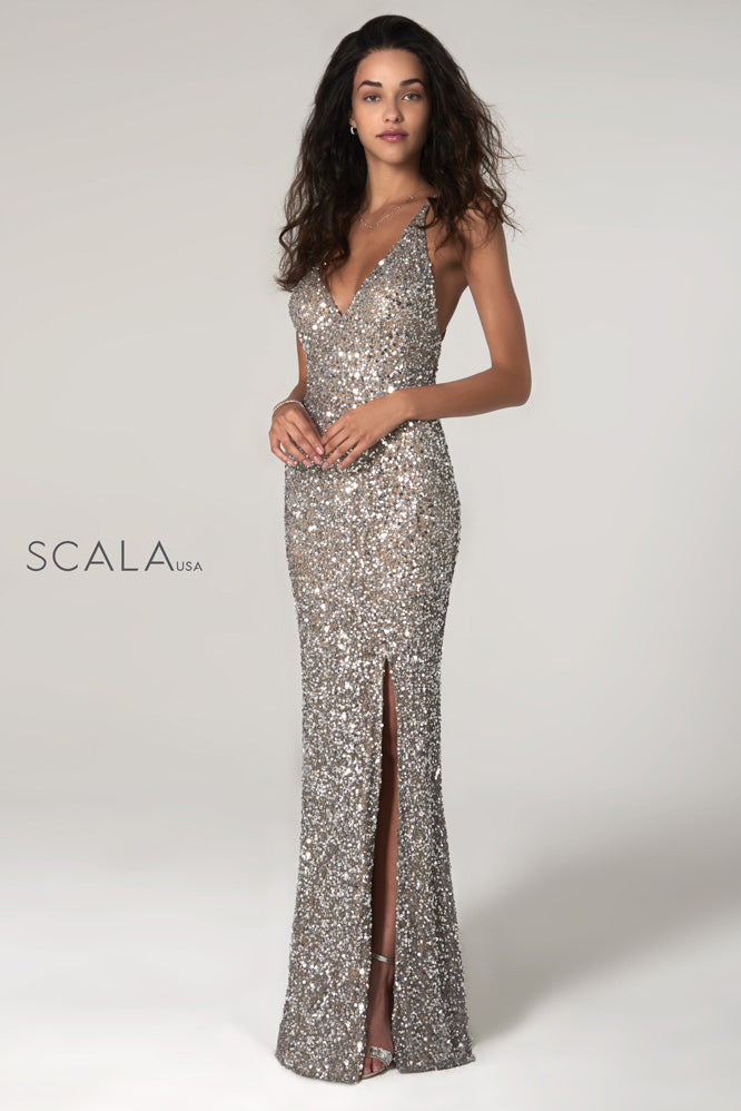 V-Neckline With A Cross Open Back Dress By SCALA -48949