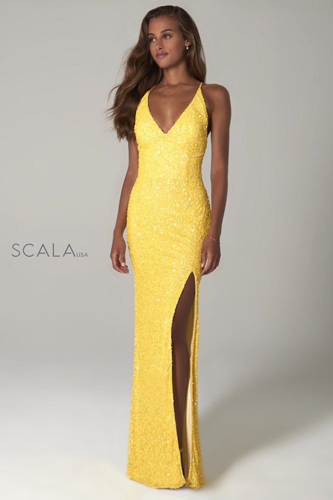 V-Neckline With A Cross Open Back Dress By SCALA -48949