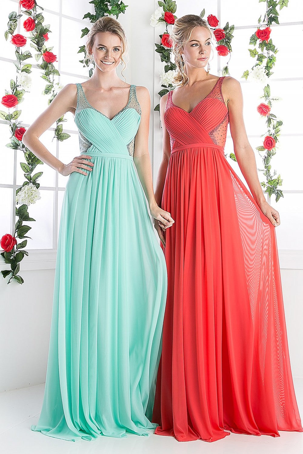 A-Line Stretch Mesh Gown With Illusion Bodice Cut Outs And Jeweled Details by Cinderella Divine -5061