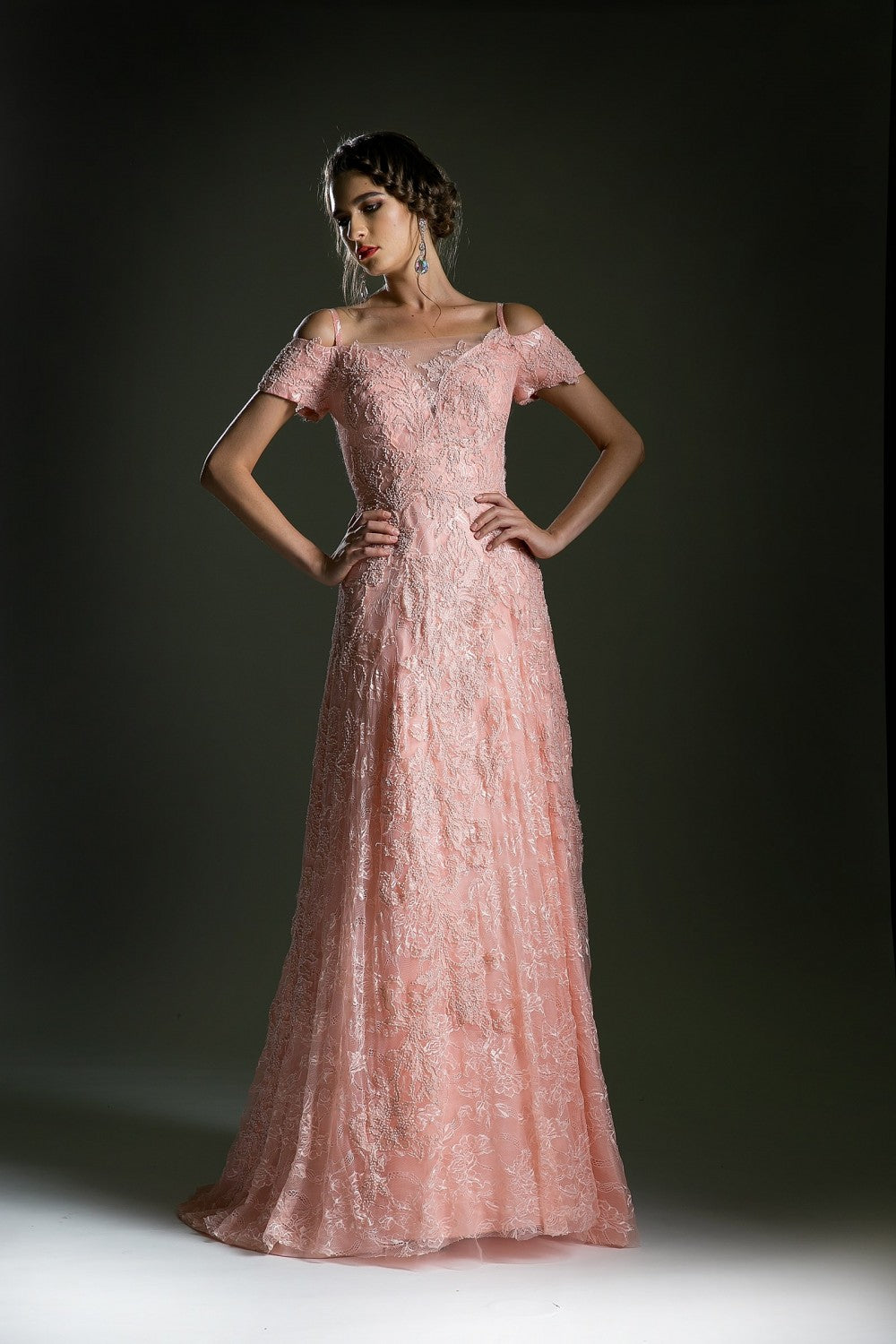 Off-The-Shoulder Gown With Lace By Cinderella Divine -5326