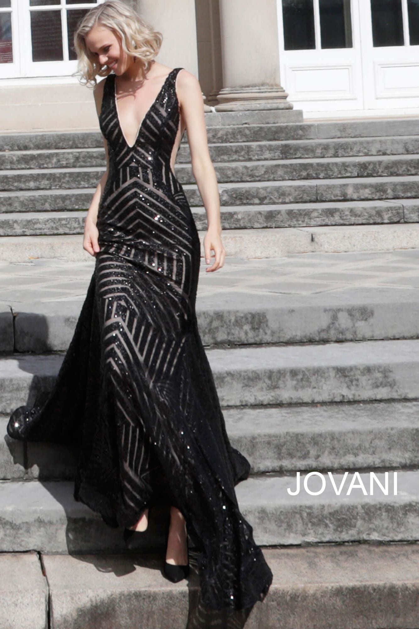 Embellished Low V Prom Dress By Jovani -59762B