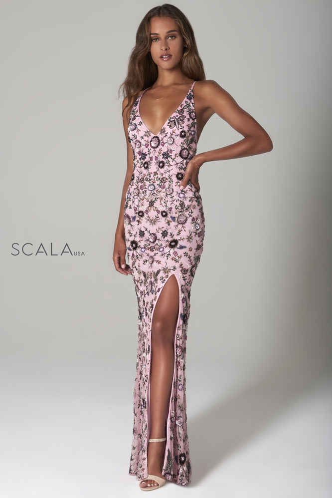 Floral V Neck Column Dress By Scala -60129