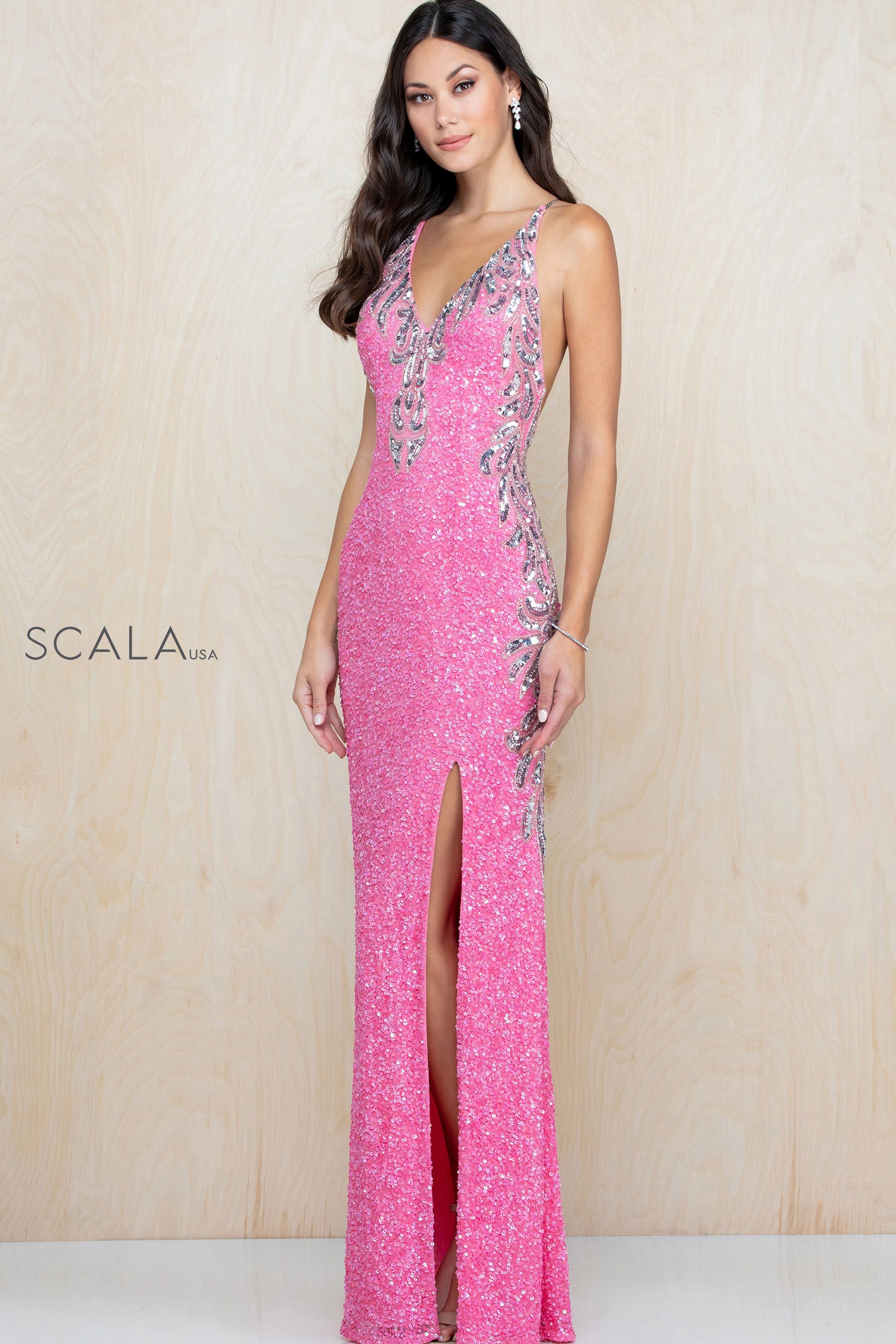 V-Neck  Sequin Long Dress By Scala -60225