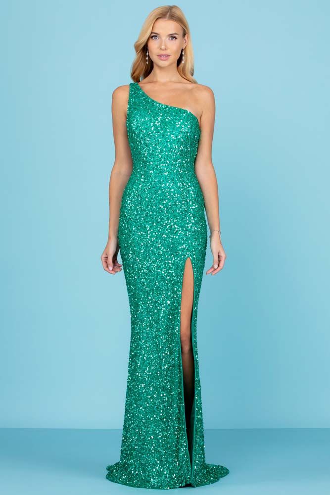 Scala 60290 Prom Fitted Slit Formal Evening Dress - Sky Blue / 00 Scala 60290 Prom Fitted Slit Formal Evening Dress - Sky Blue / 00
