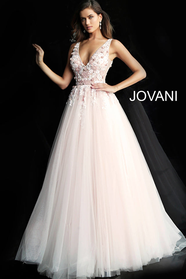 Floral Embellished V Neck Ballgown By Jovani -61109B