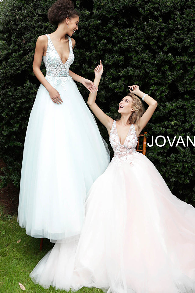 Floral Embellished V Neck Ballgown By Jovani -61109B