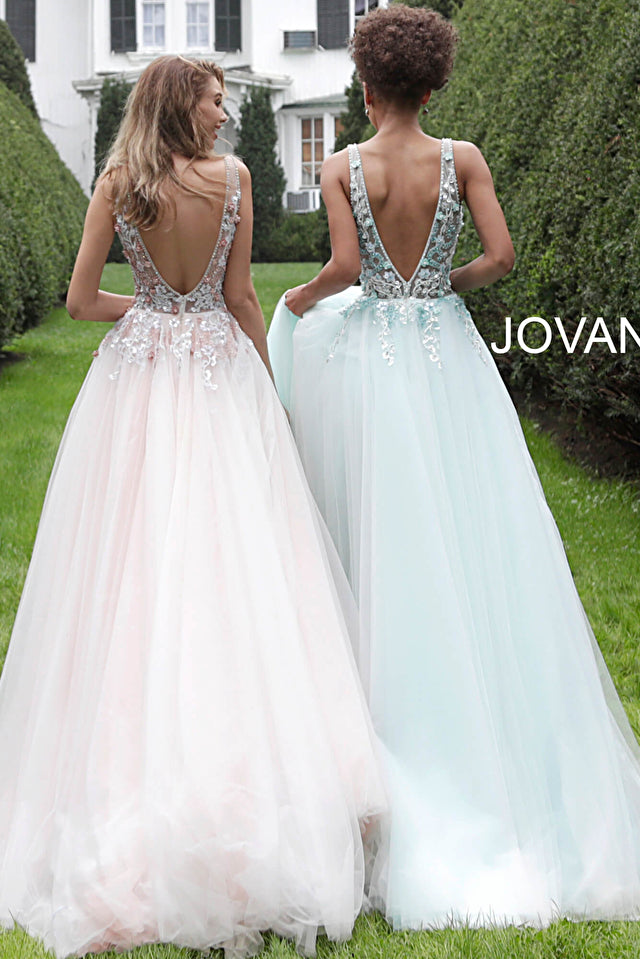 Floral Embellished V Neck Ballgown By Jovani -61109B