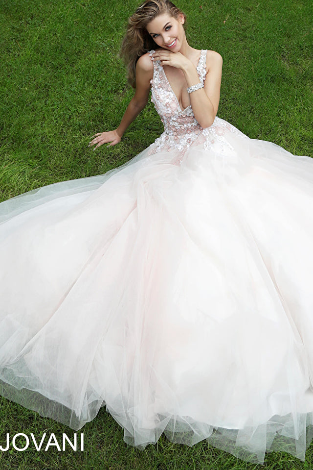 Floral Embellished V Neck Ballgown By Jovani -61109B