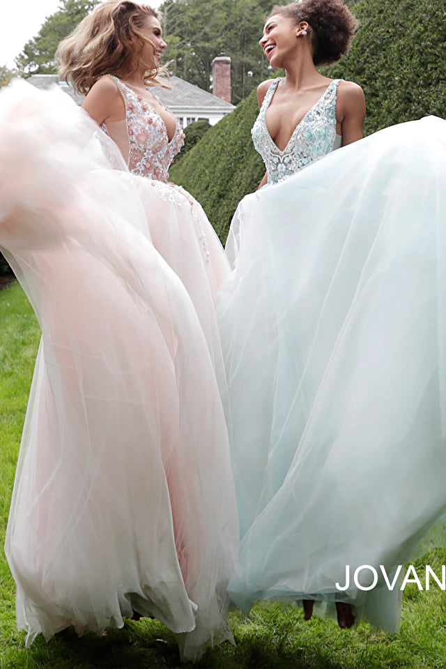 Floral Embellished V Neck Ballgown By Jovani -61109B