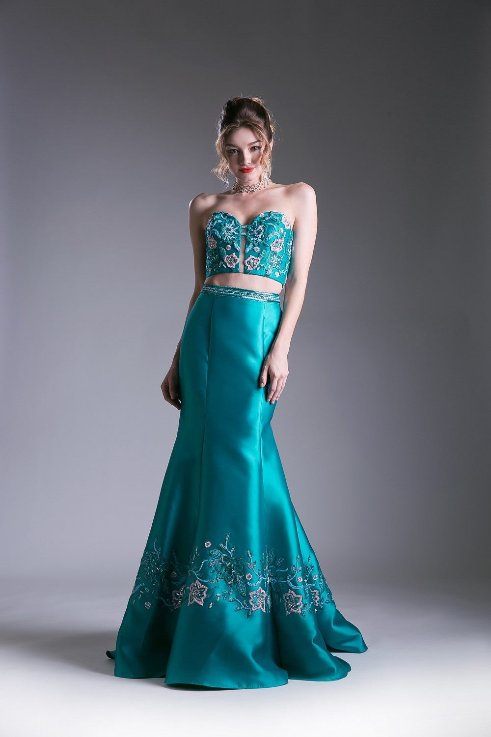 Beaded Satin Mermaid Gown by Cinderella Divine -62211